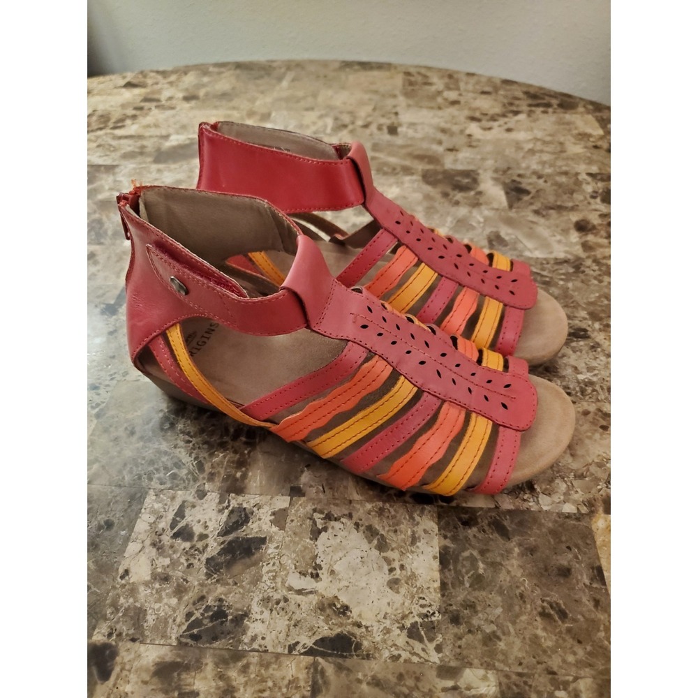 Earth Origins Bevvy Gladiator Sandal Sz 7.5 WIDE Colorful Leather Boho Hippie